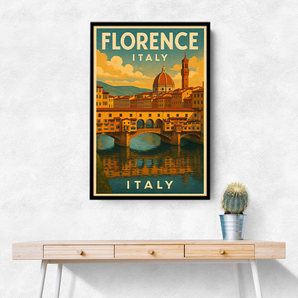 Florence Italy Travel Poster Featuring Ponte Vecchio Travel Poster Wall Art Florence Italy Travel Poster Featuring Ponte Vecchio Travel Poster Wall Art