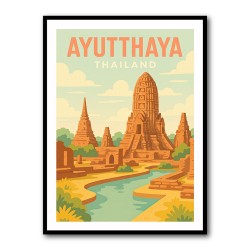 Ayutthaya Thailand Travel Poster Wall Art