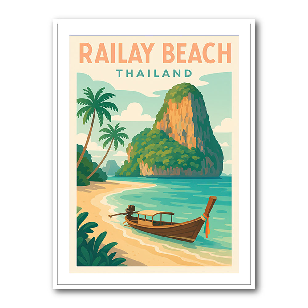 Railay Beach Thailand Travel Poster Wall Art Railay Beach Thailand Travel Poster Wall Art
