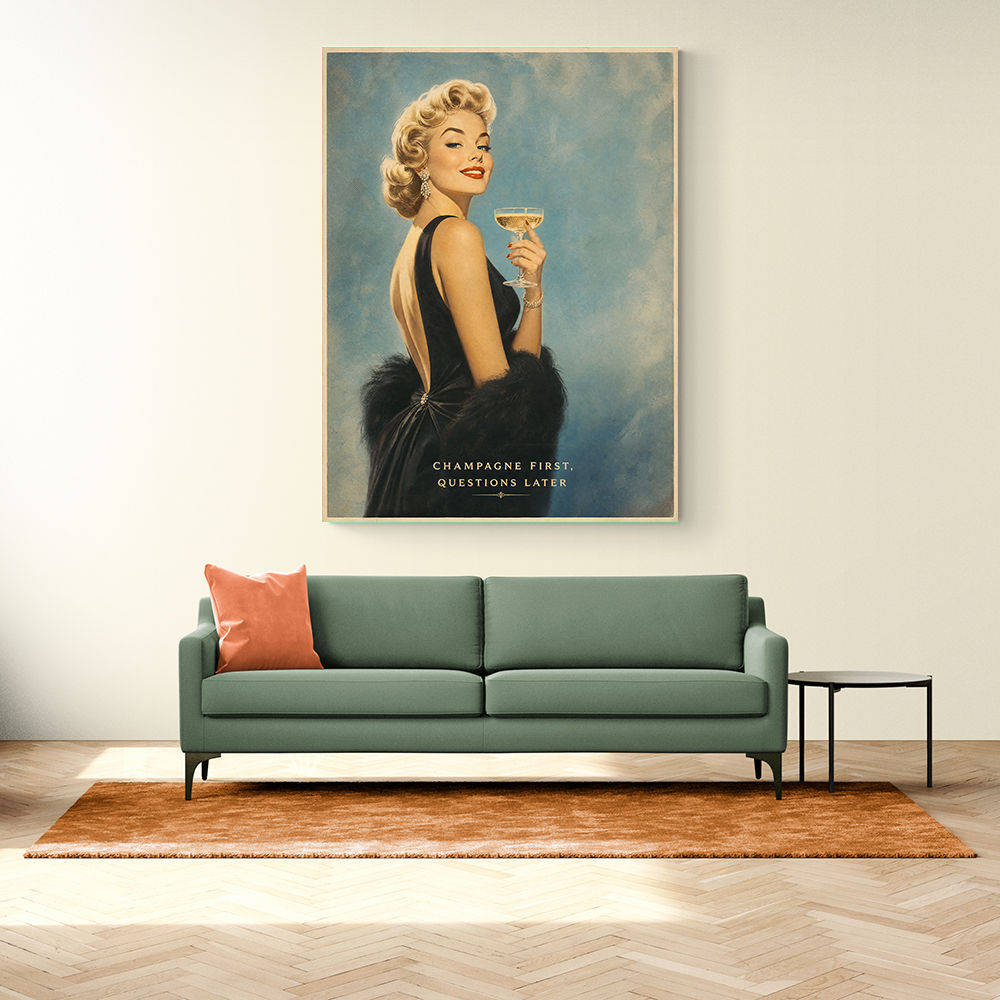 Champagne First - Questions Later Vintage Glamour Style Wall Art