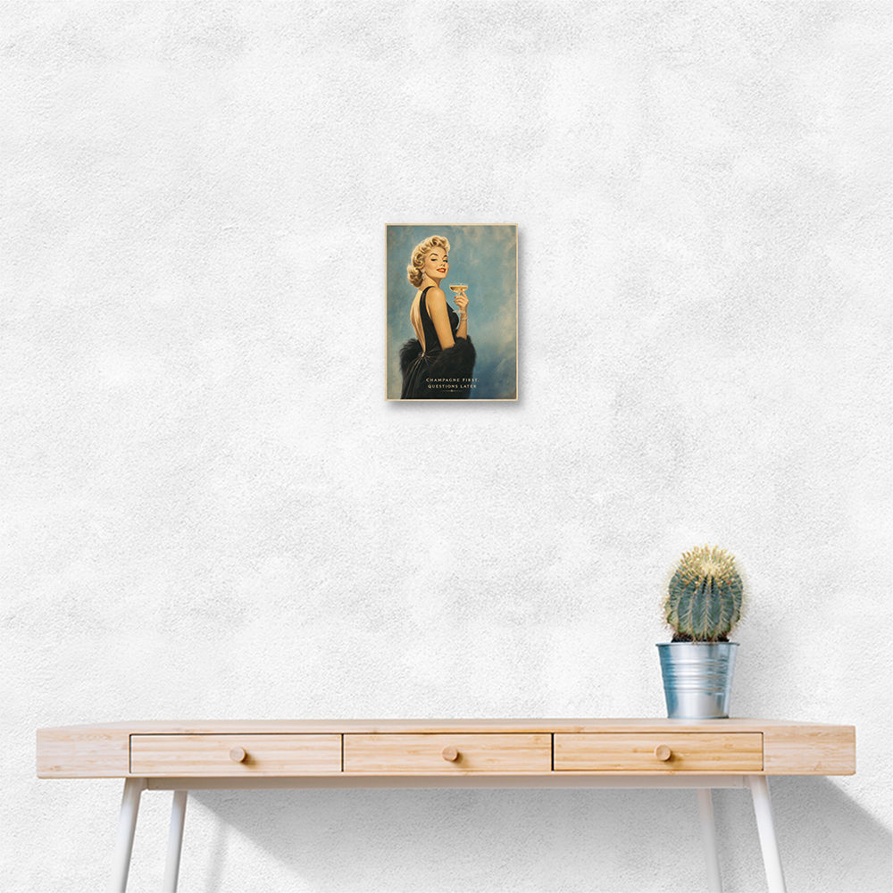 Champagne First - Questions Later Vintage Glamour Style Wall Art