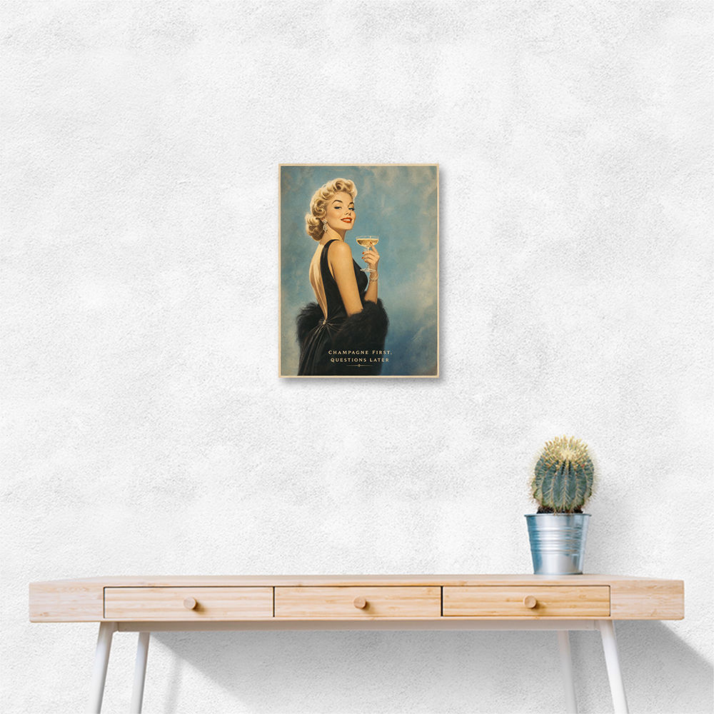 Champagne First - Questions Later Vintage Glamour Style Wall Art