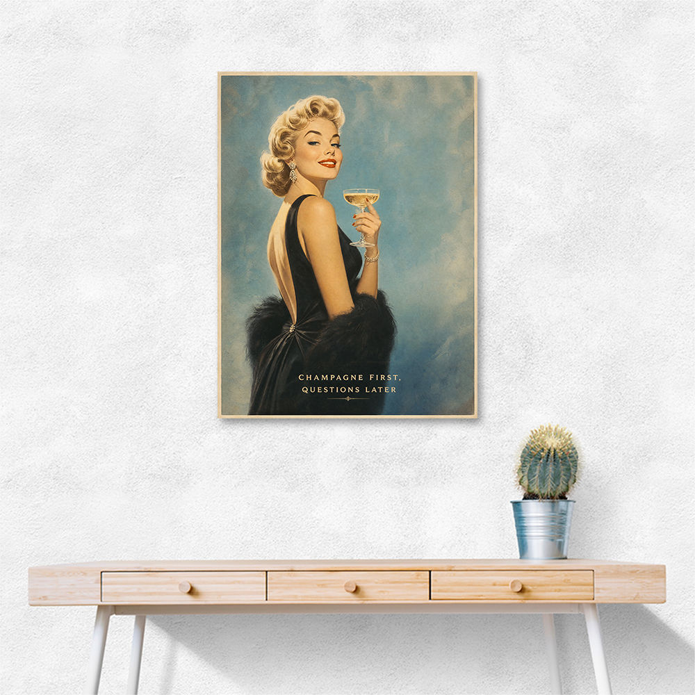 Champagne First - Questions Later Vintage Glamour Style Wall Art