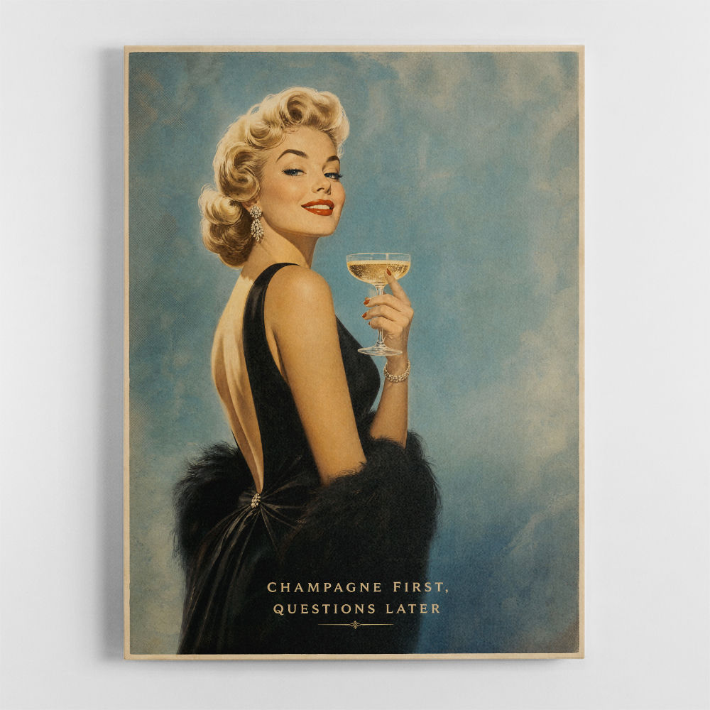 Champagne First - Questions Later Vintage Glamour Style Wall Art
