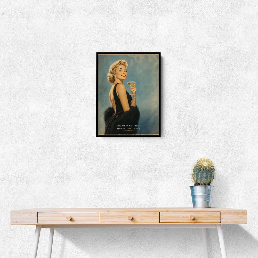 Champagne First - Questions Later Vintage Glamour Style Wall Art