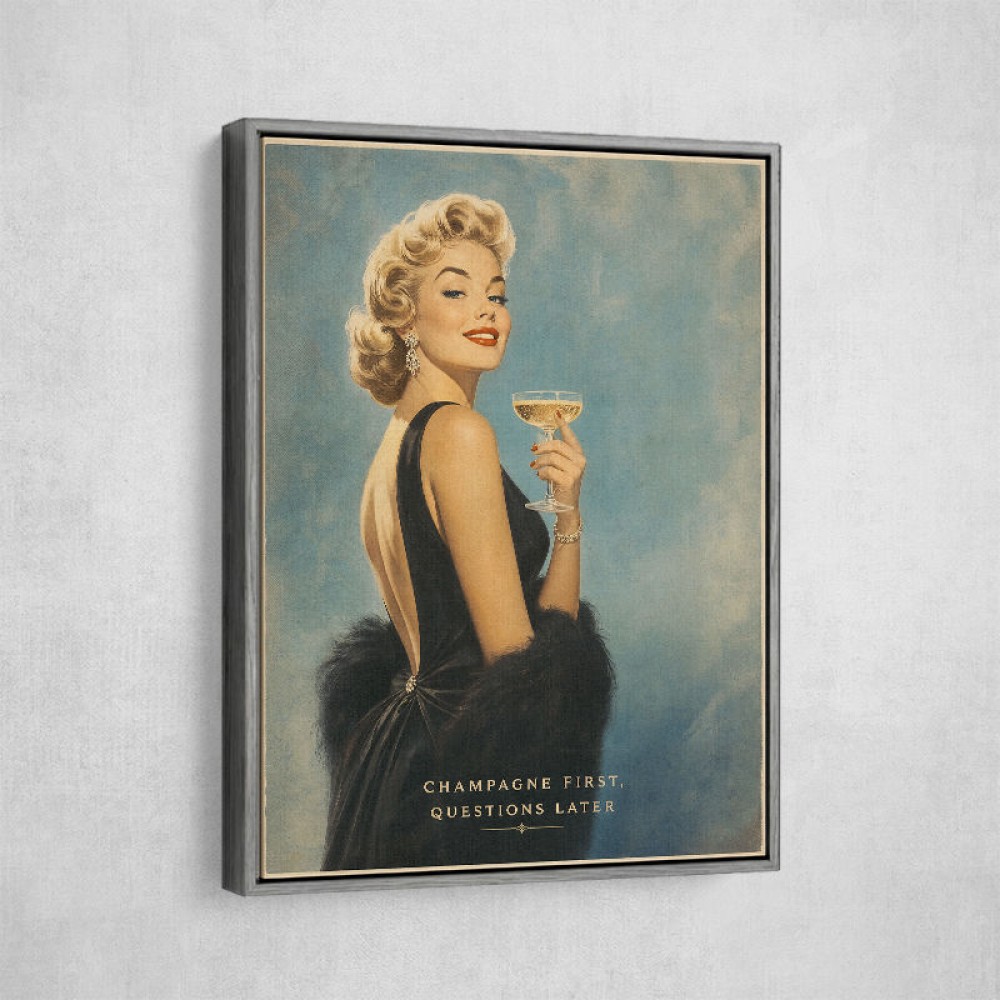 Champagne First - Questions Later Vintage Glamour Style Wall Art