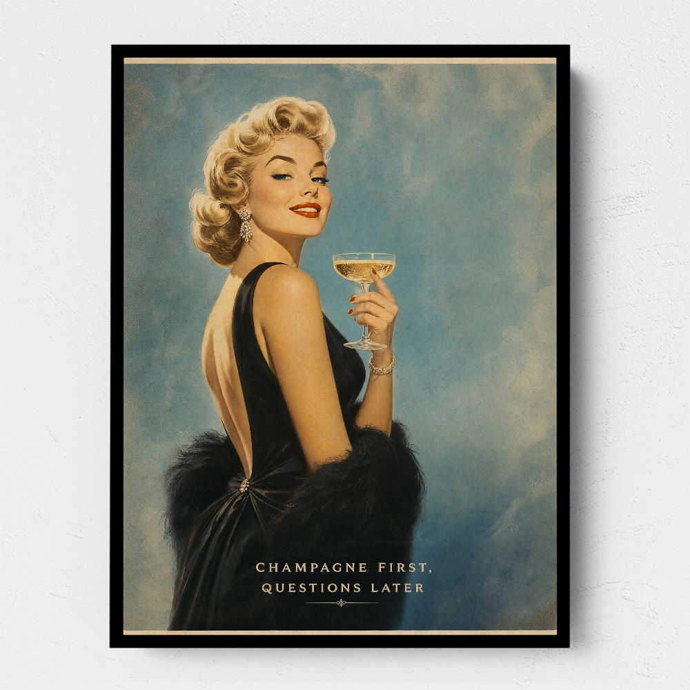 Champagne First - Questions Later Vintage Glamour Style Wall Art