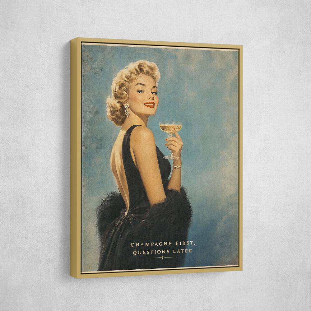 Champagne First - Questions Later Vintage Glamour Style Wall Art