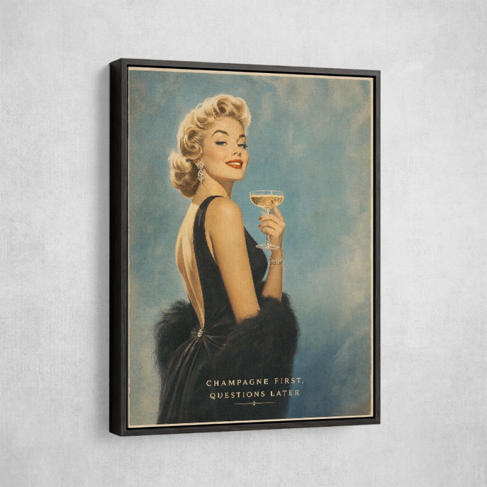 Champagne First - Questions Later Vintage Glamour Style Wall Art