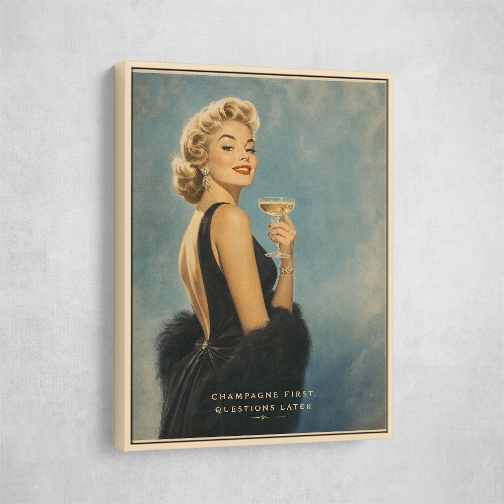Champagne First - Questions Later Vintage Glamour Style Wall Art