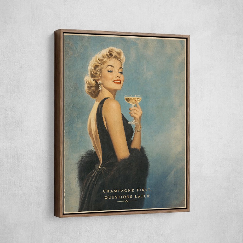 Champagne First - Questions Later Vintage Glamour Style Wall Art