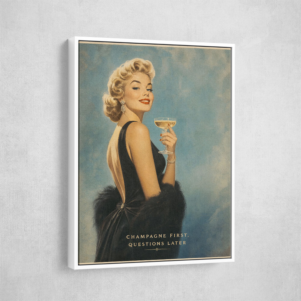 Champagne First - Questions Later Vintage Glamour Style Wall Art