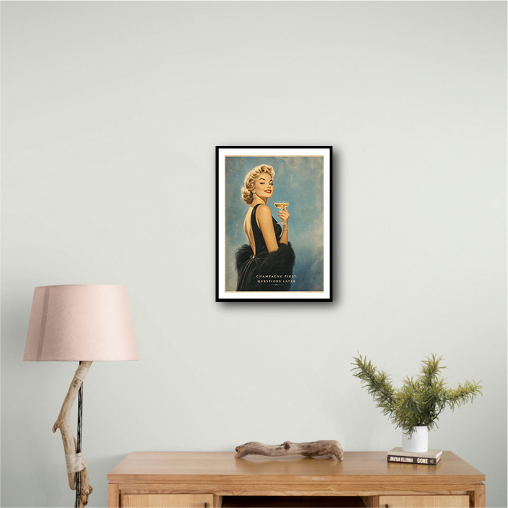 Champagne First - Questions Later Vintage Glamour Style Wall Art