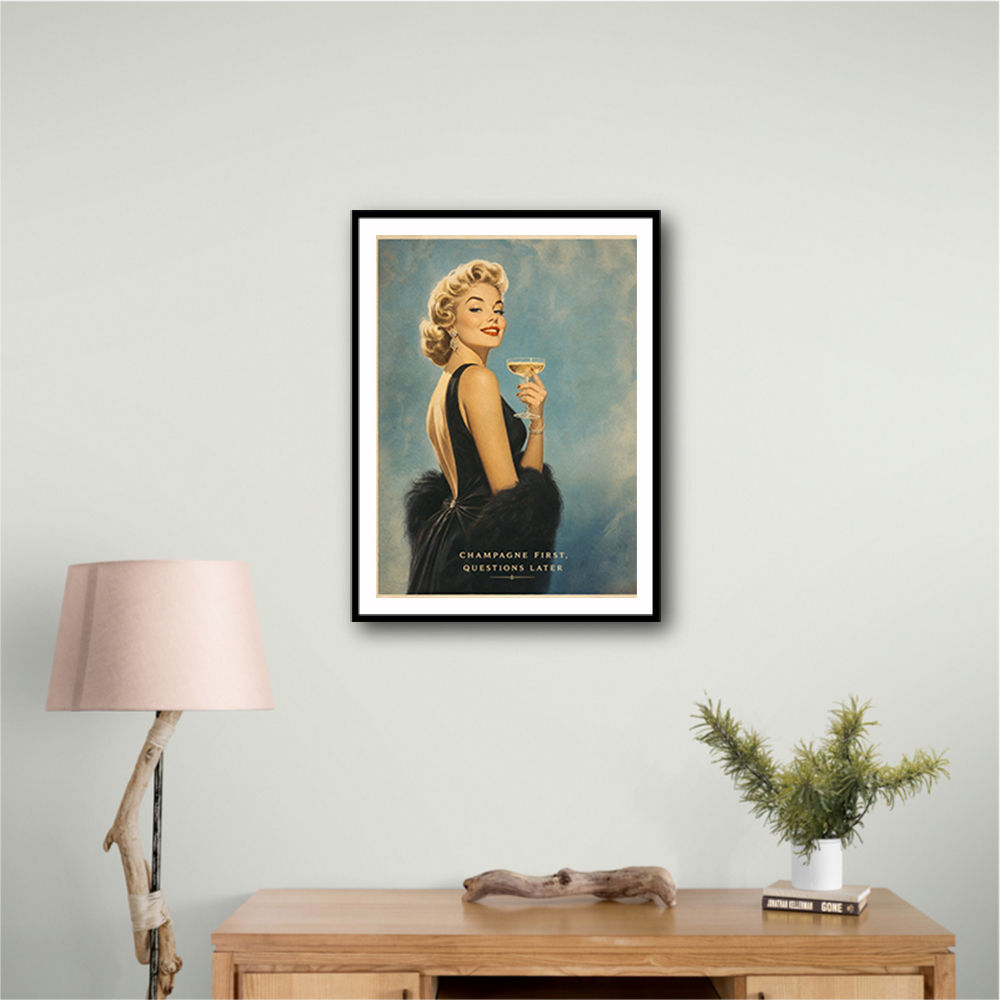 Champagne First - Questions Later Vintage Glamour Style Wall Art