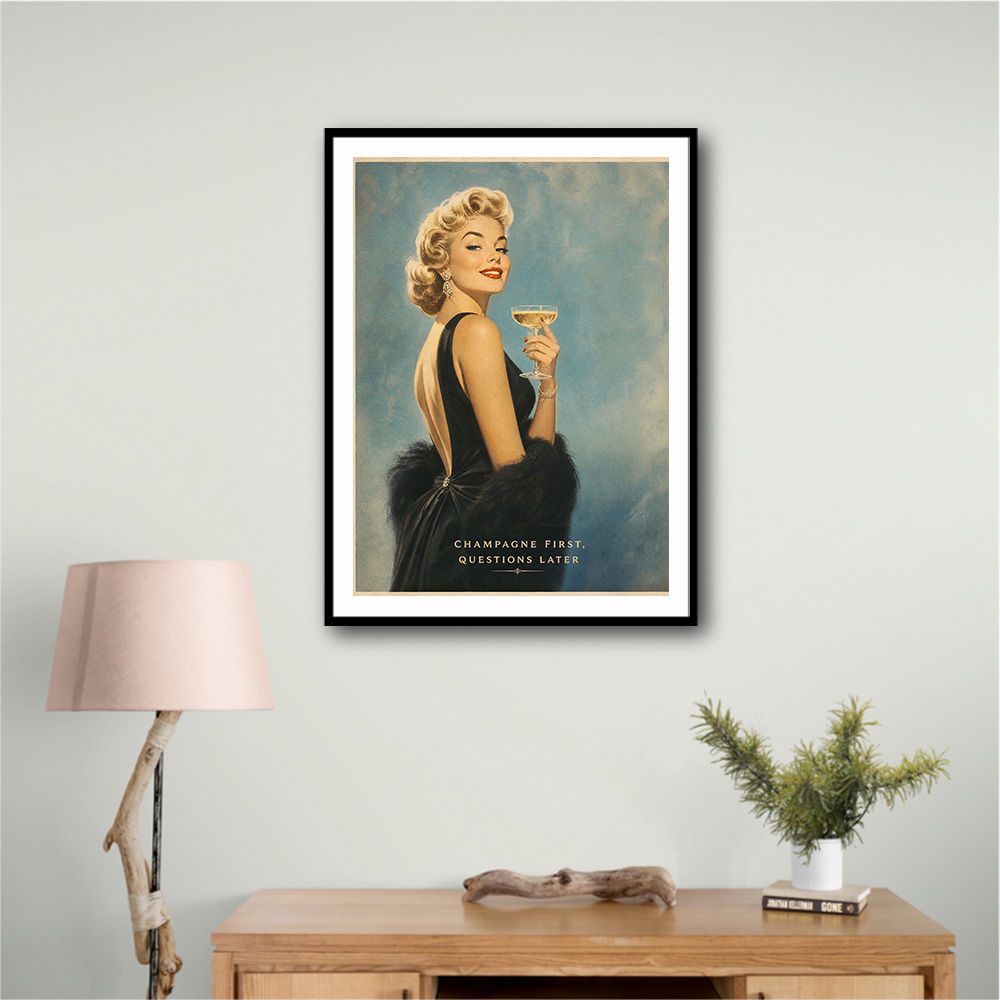 Champagne First - Questions Later Vintage Glamour Style Wall Art