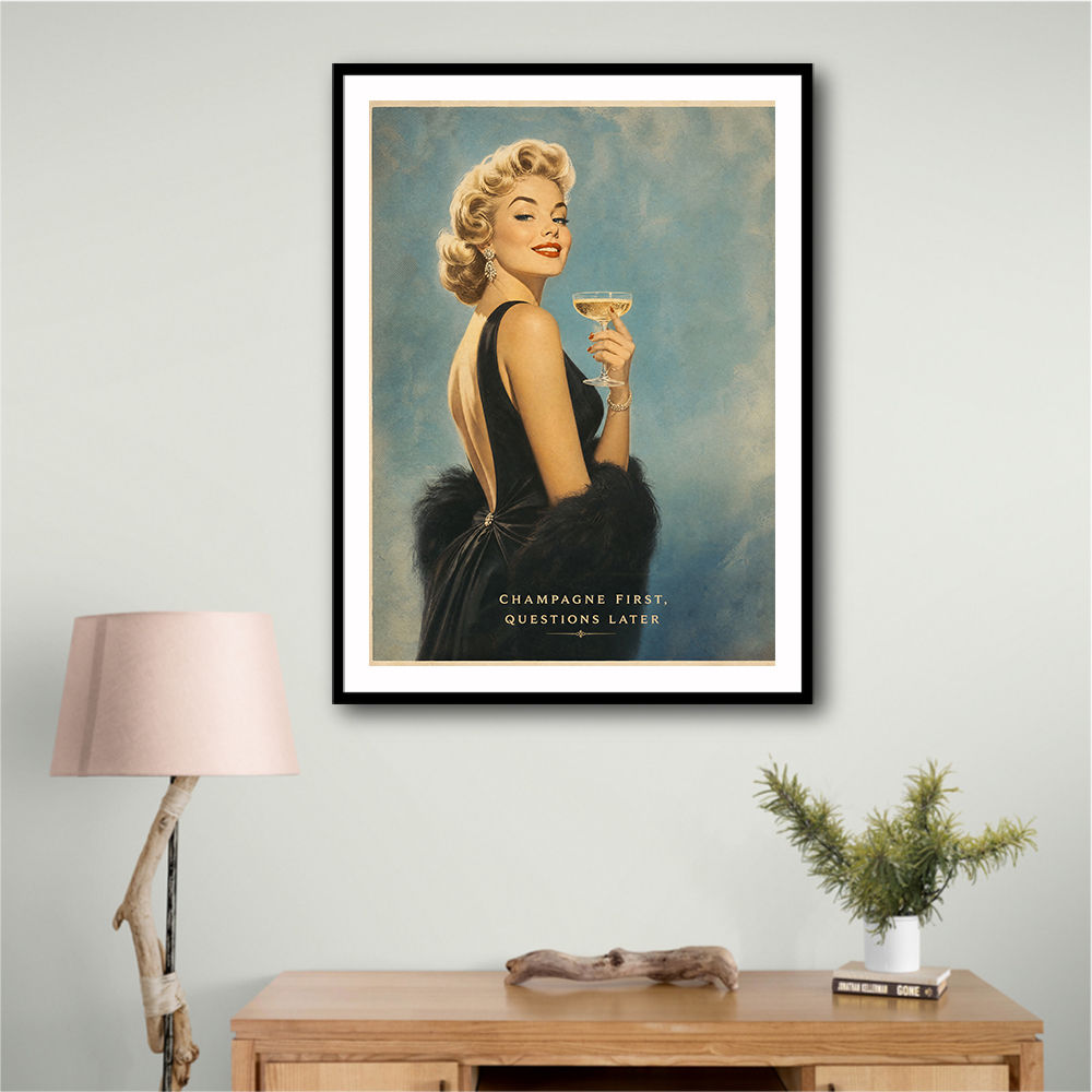 Champagne First - Questions Later Vintage Glamour Style Wall Art