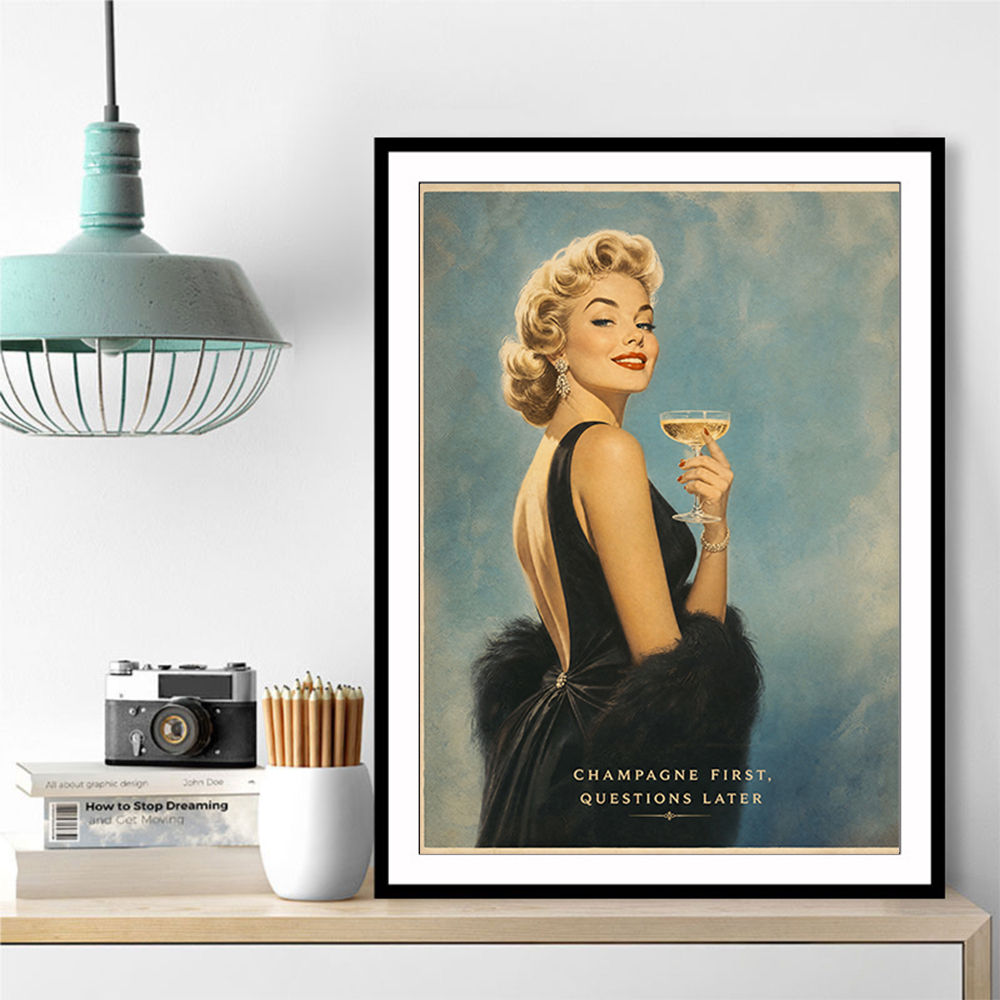 Champagne First - Questions Later Vintage Glamour Style Wall Art