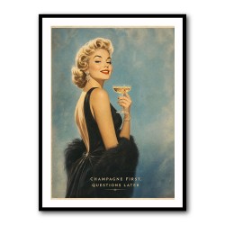 Champagne First - Questions Later Vintage Glamour Style Wall Art