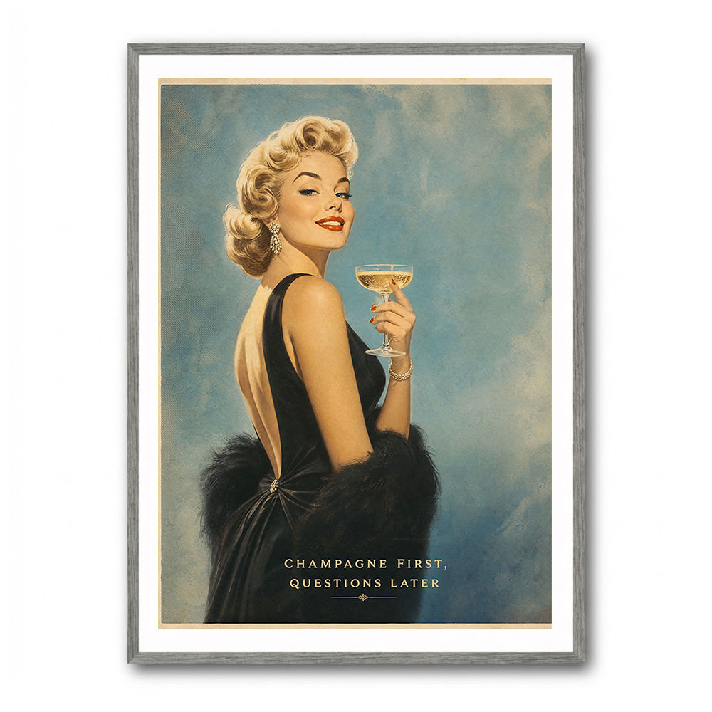 Champagne First - Questions Later Vintage Glamour Style Wall Art
