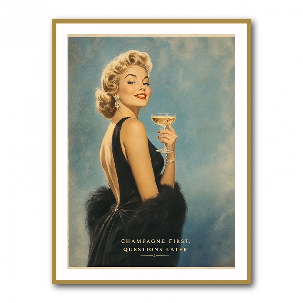 Champagne First - Questions Later Vintage Glamour Style Wall Art