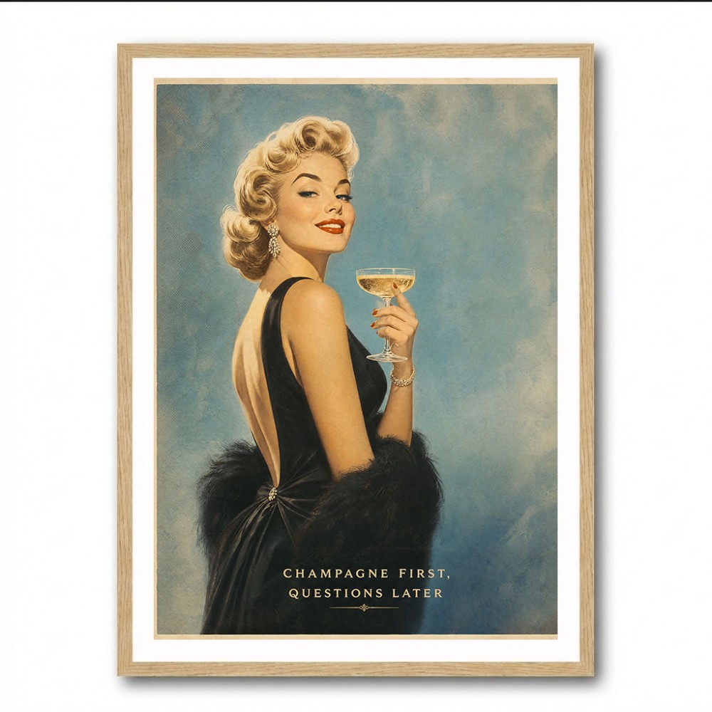 Champagne First - Questions Later Vintage Glamour Style Wall Art