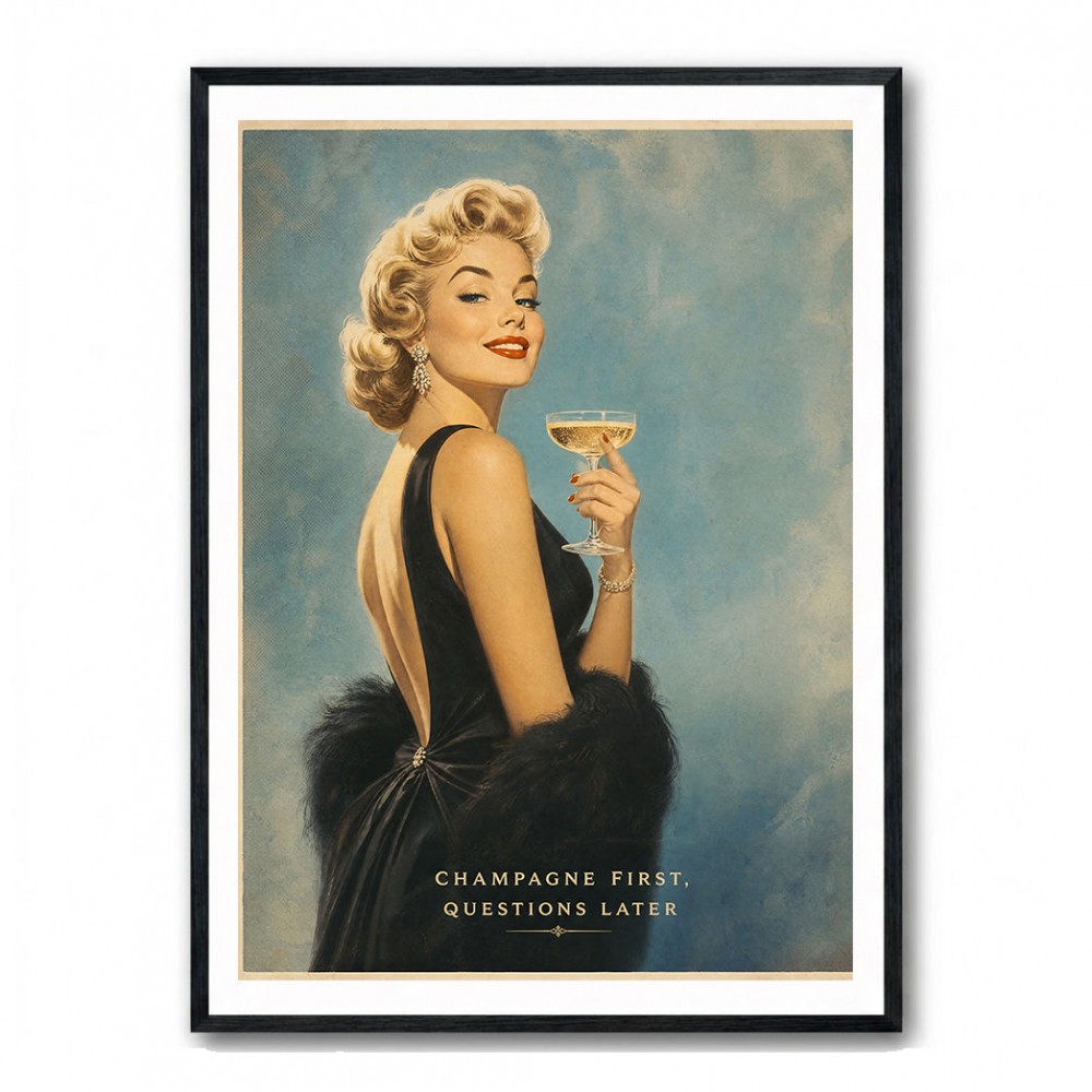 Champagne First - Questions Later Vintage Glamour Style Wall Art