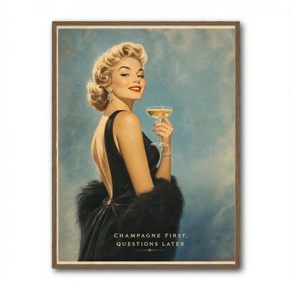 Champagne First - Questions Later Vintage Glamour Style Wall Art