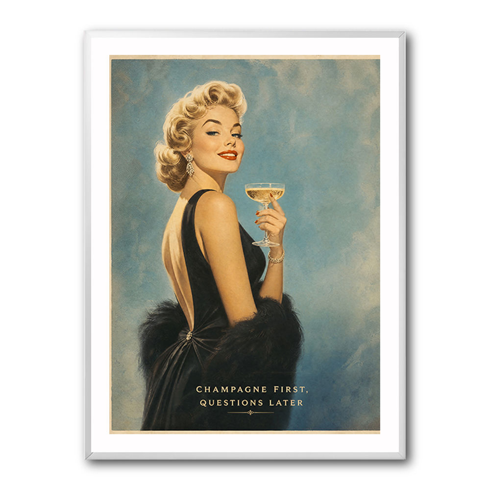 Champagne First - Questions Later Vintage Glamour Style Wall Art