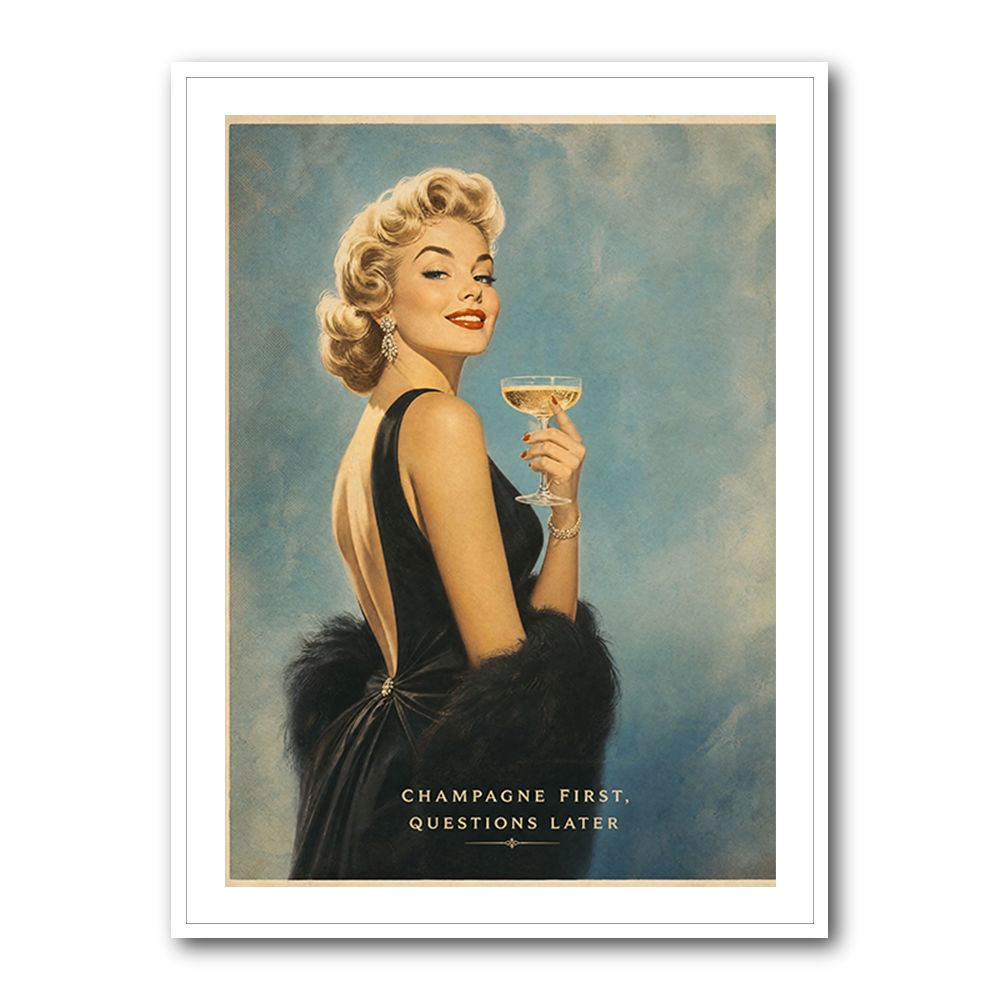 Champagne First - Questions Later Vintage Glamour Style Wall Art