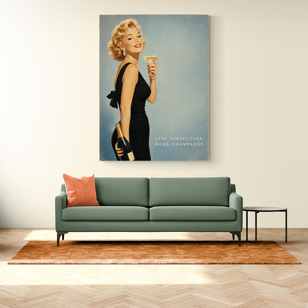 Less Perfection More Champagne Vintage Glamour Wall Art