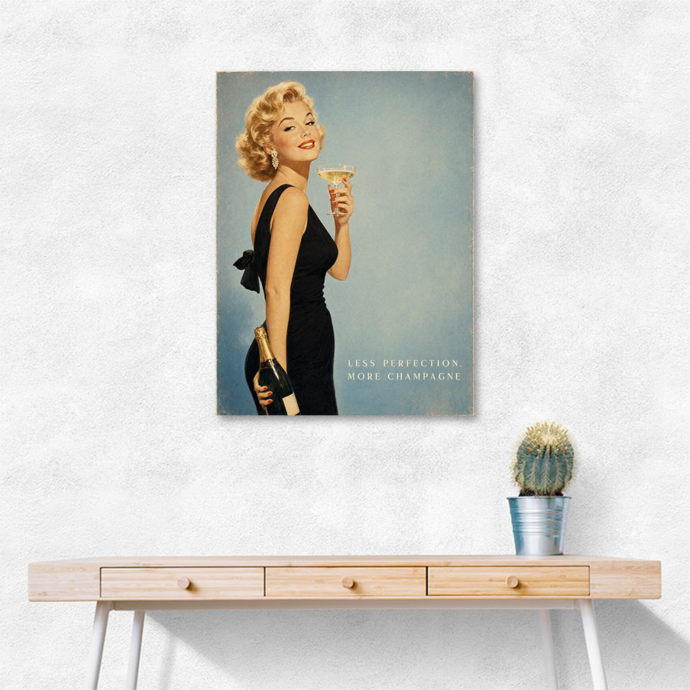 Less Perfection More Champagne Vintage Glamour Wall Art