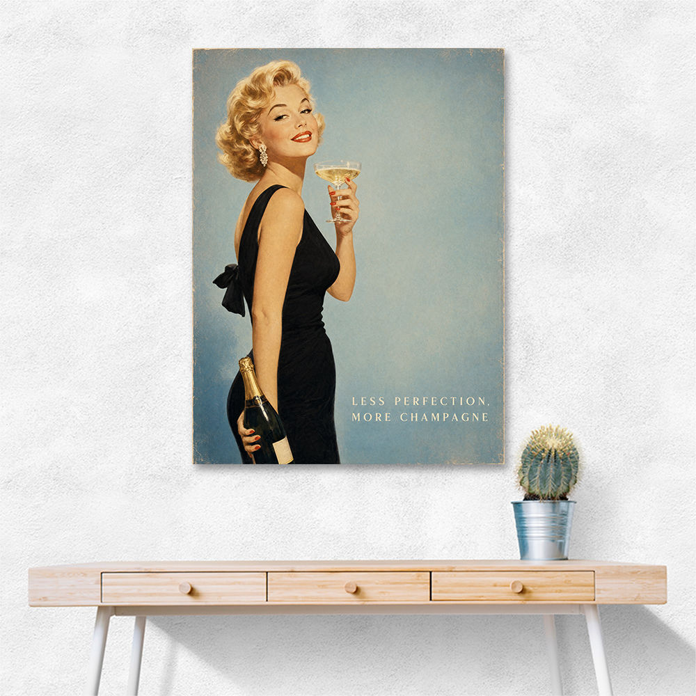 Less Perfection More Champagne Vintage Glamour Wall Art