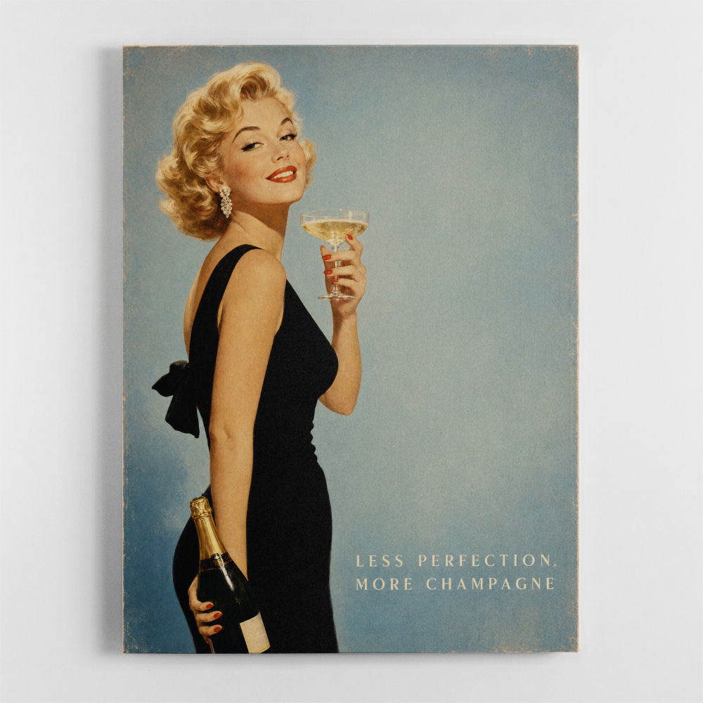 Less Perfection More Champagne Vintage Glamour Wall Art