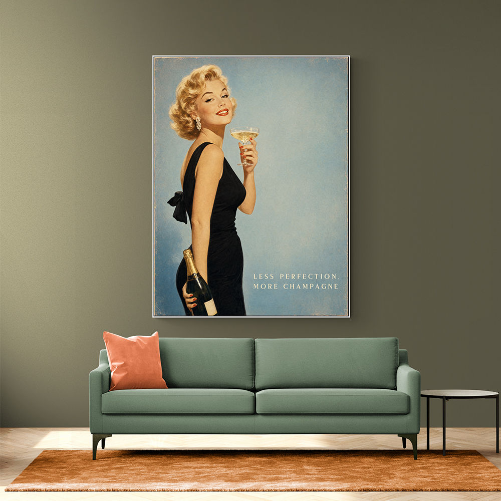 Less Perfection More Champagne Vintage Glamour Wall Art
