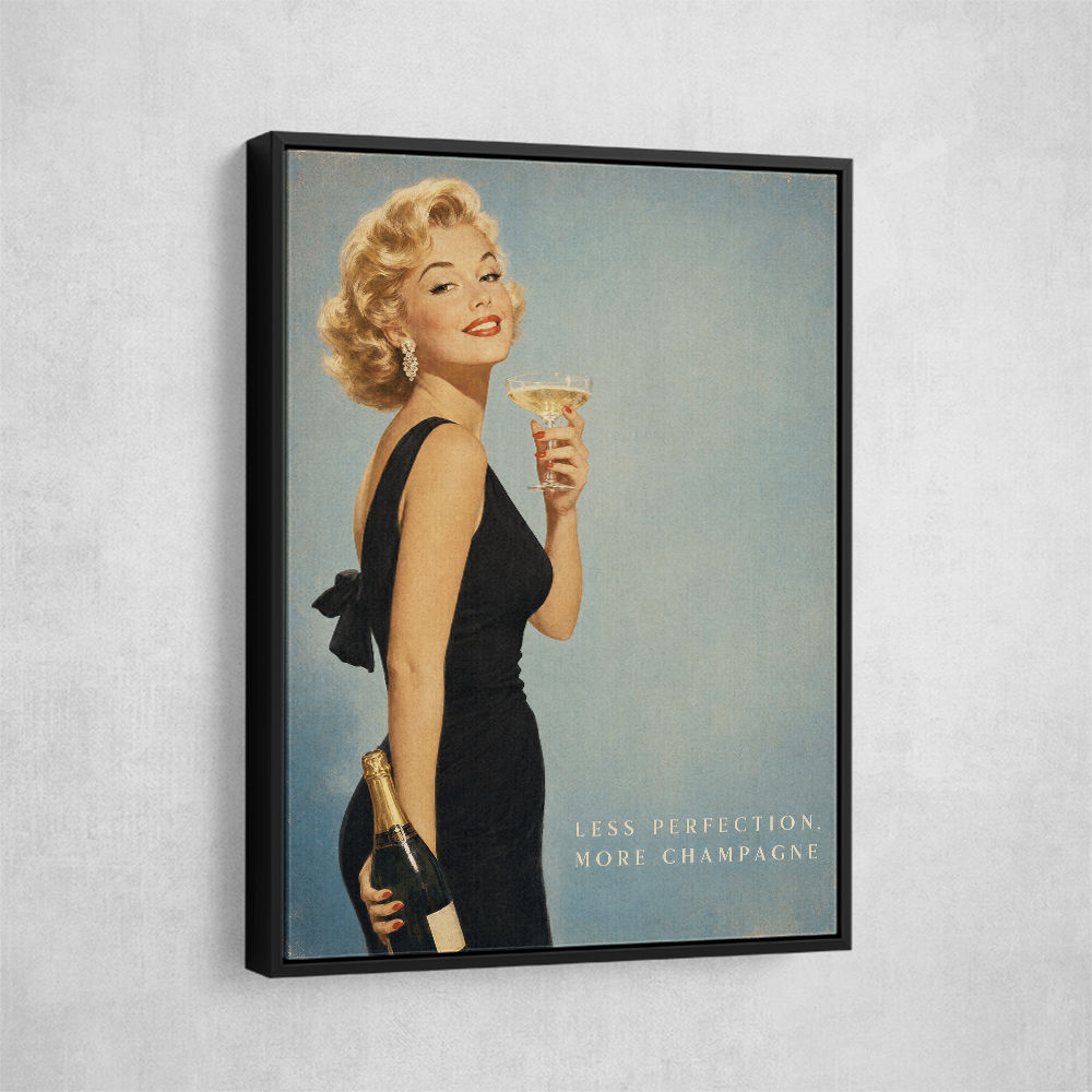 Less Perfection More Champagne Vintage Glamour Wall Art