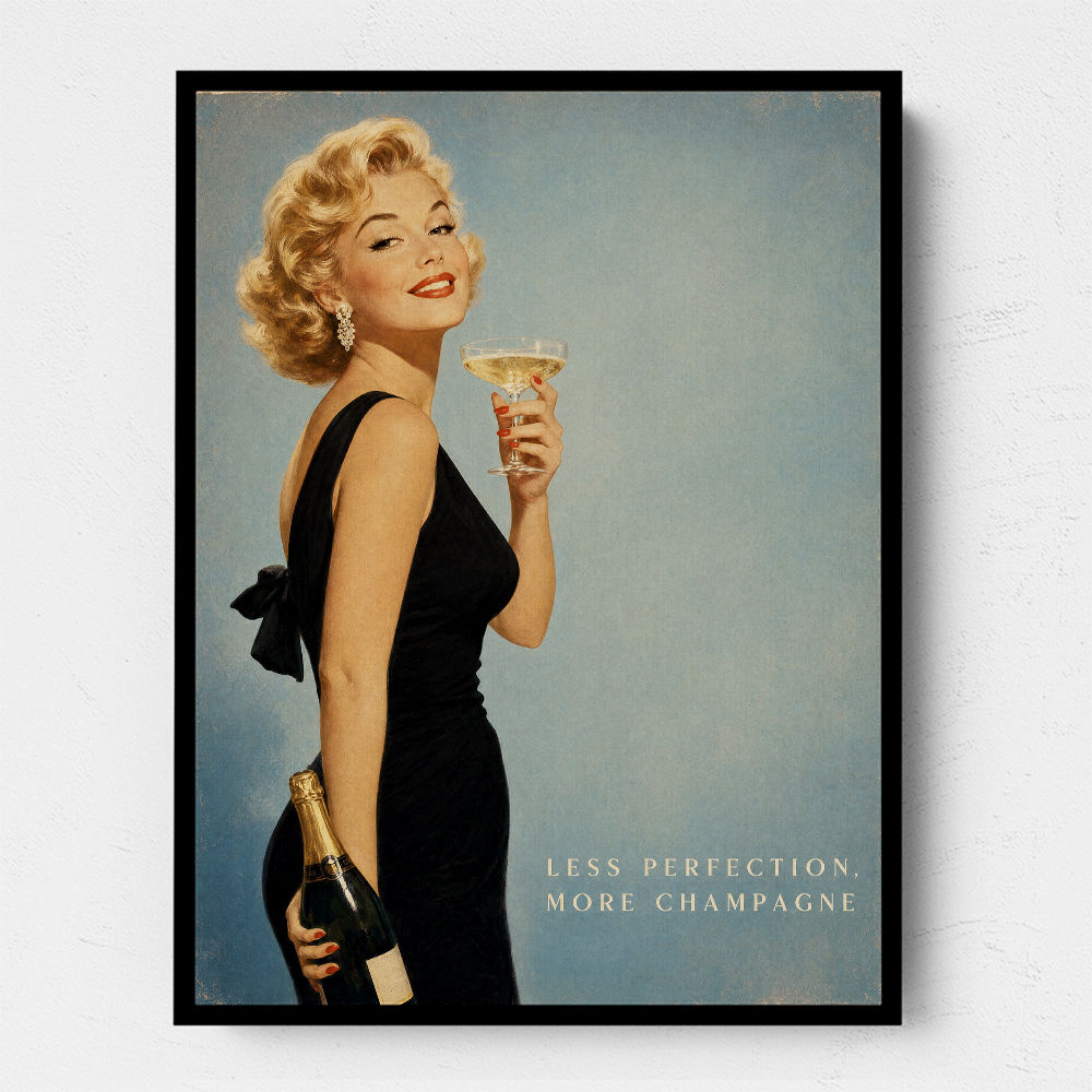 Less Perfection More Champagne Vintage Glamour Wall Art