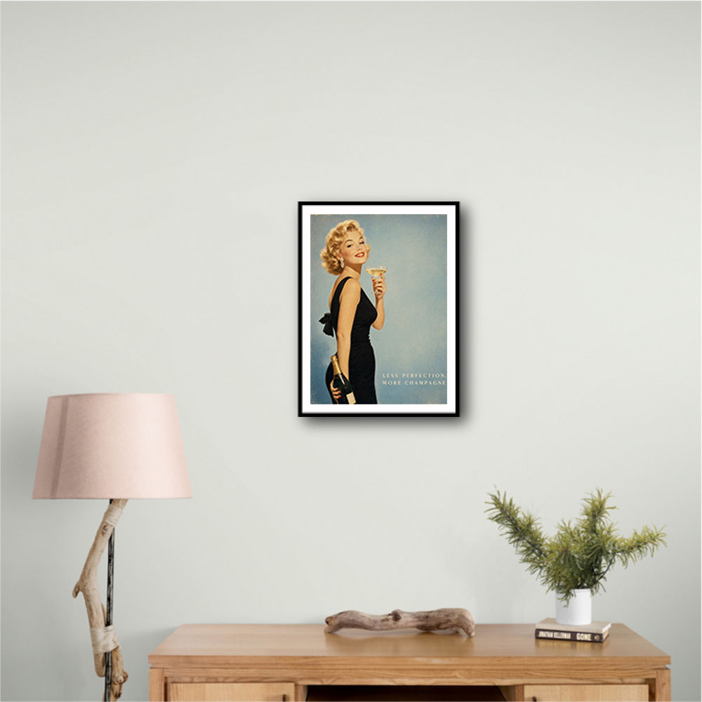 Less Perfection More Champagne Vintage Glamour Wall Art