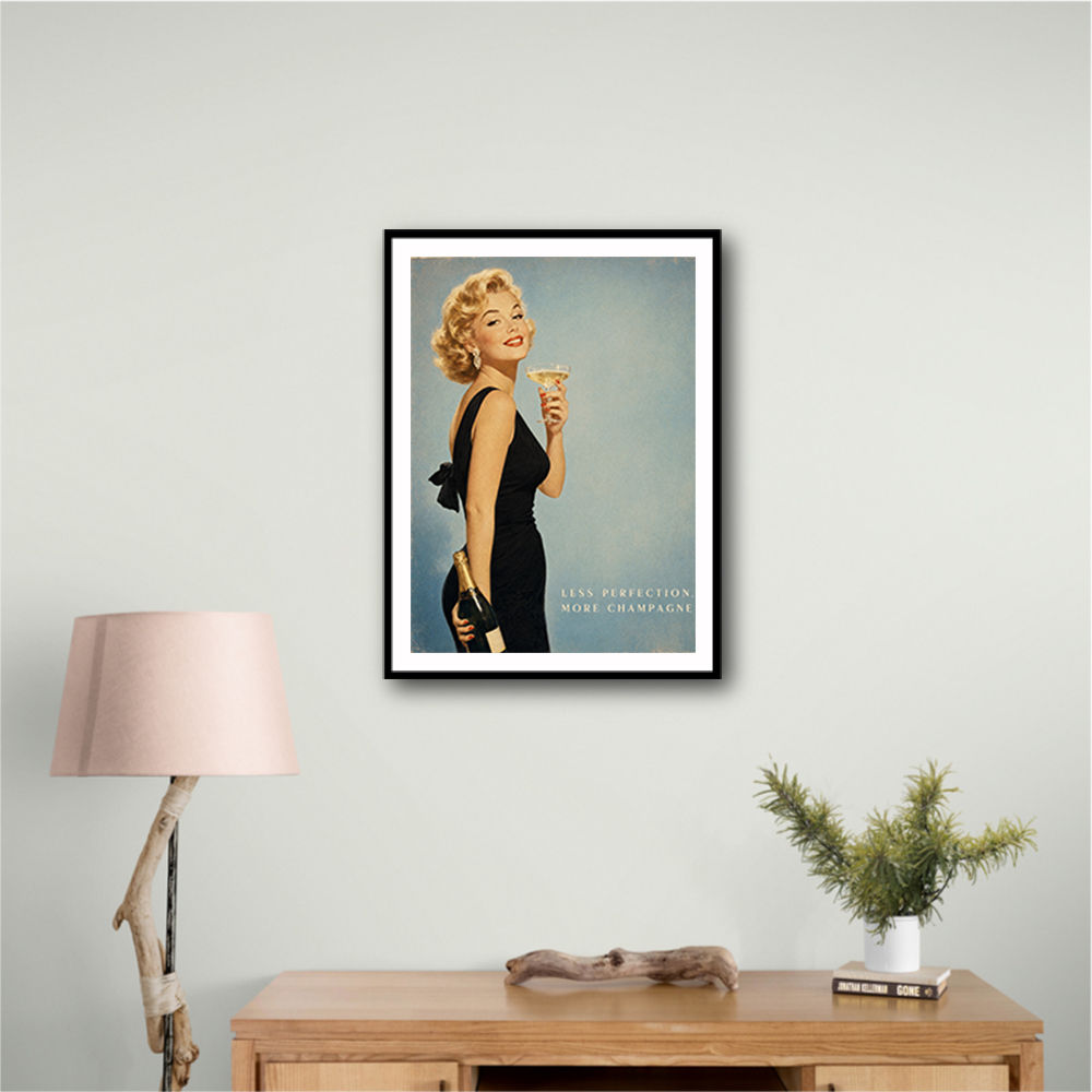 Less Perfection More Champagne Vintage Glamour Wall Art