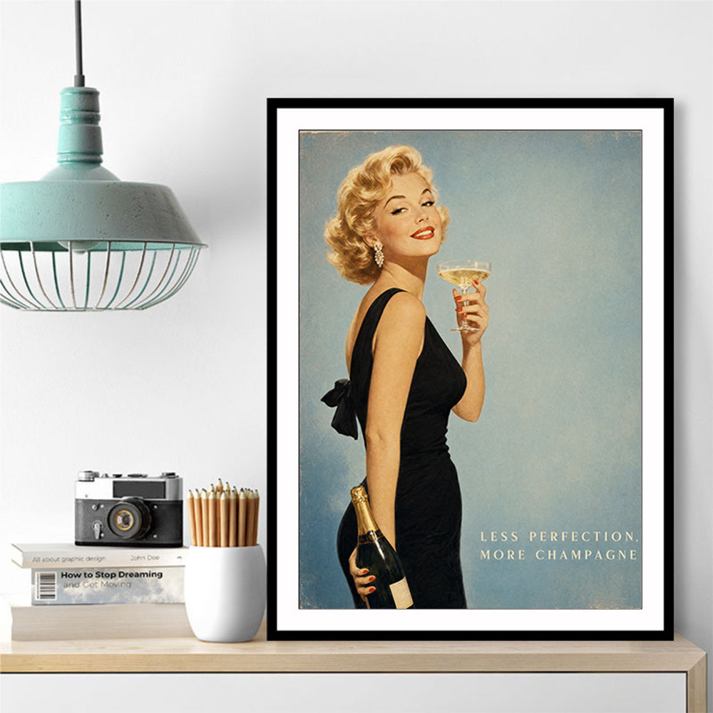 Less Perfection More Champagne Vintage Glamour Wall Art