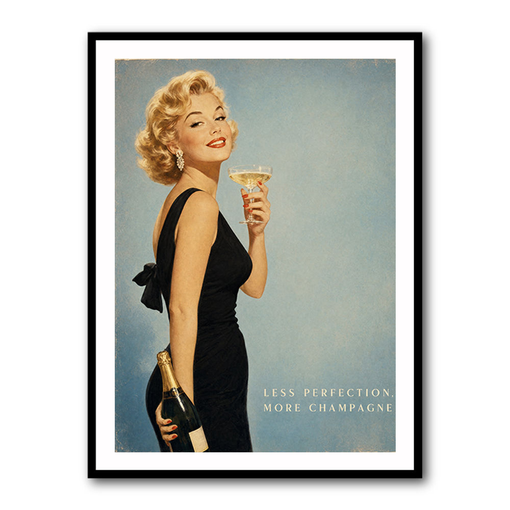 Less Perfection More Champagne Vintage Glamour Wall Art