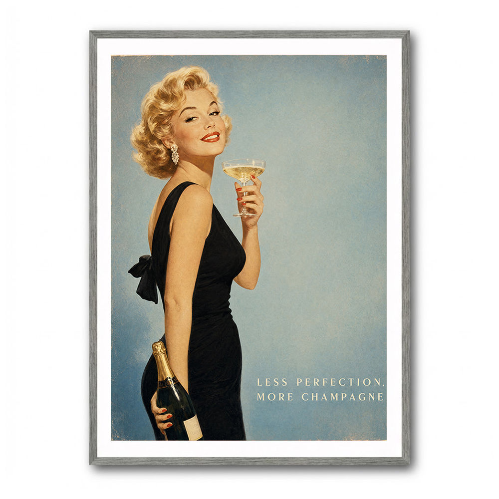 Less Perfection More Champagne Vintage Glamour Wall Art