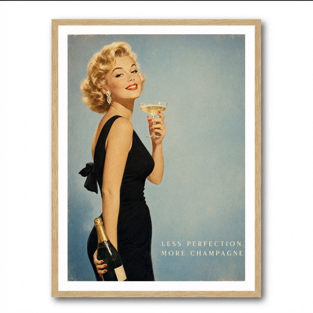 Less Perfection More Champagne Vintage Glamour Wall Art