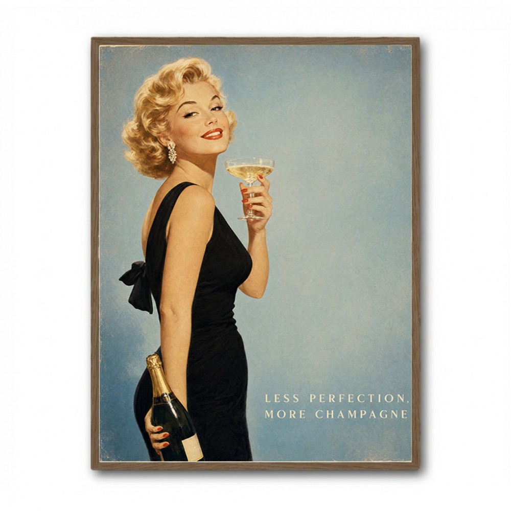 Less Perfection More Champagne Vintage Glamour Wall Art