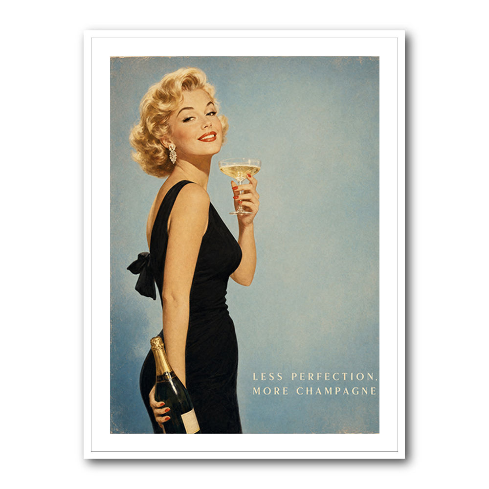 Less Perfection More Champagne Vintage Glamour Wall Art