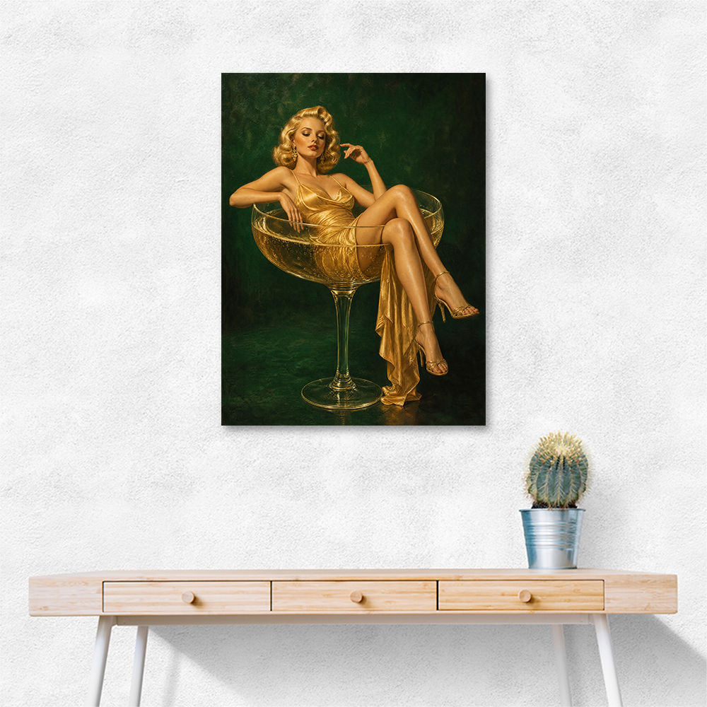 The Golden Champagne Girl Wall Art