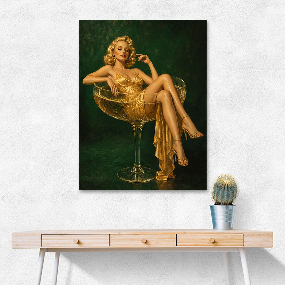 The Golden Champagne Girl Wall Art