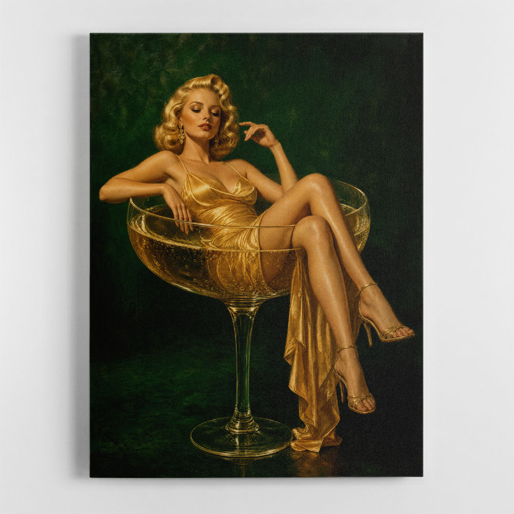The Golden Champagne Girl Wall Art