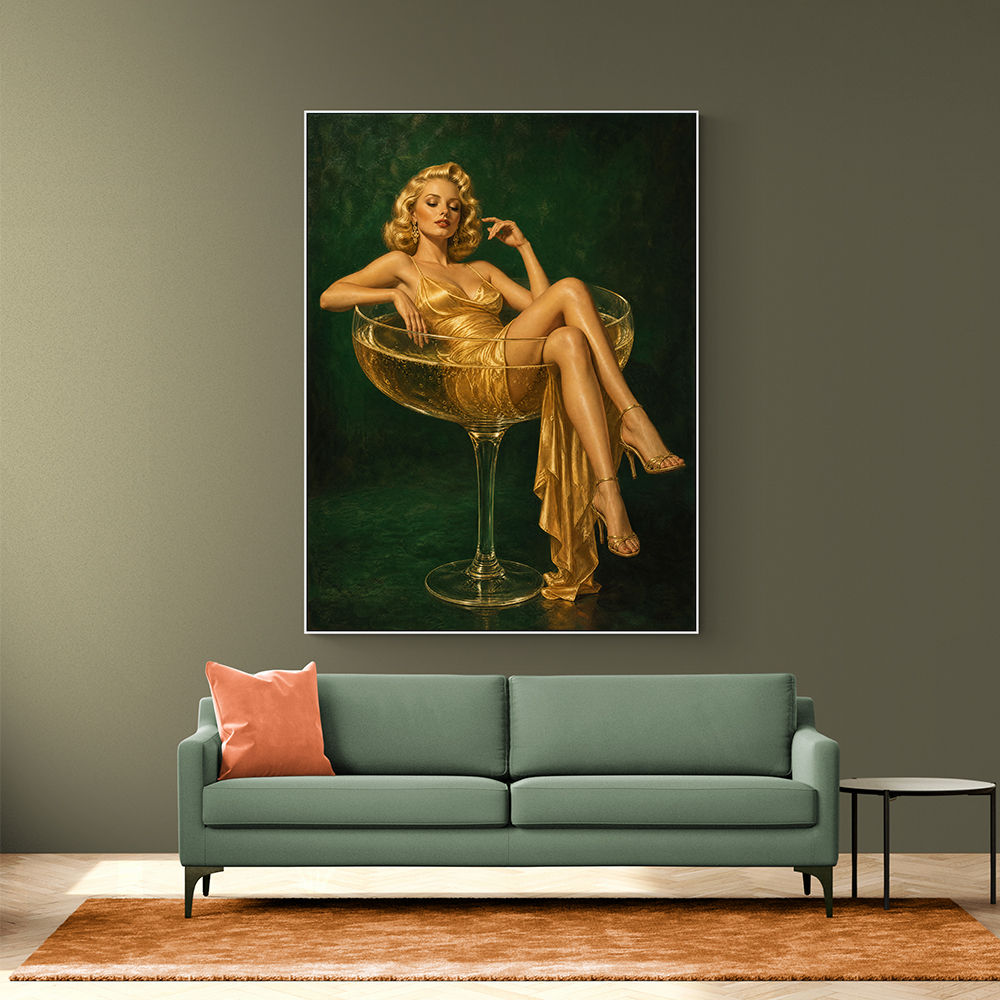 The Golden Champagne Girl Wall Art