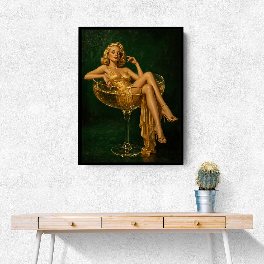 The Golden Champagne Girl Wall Art