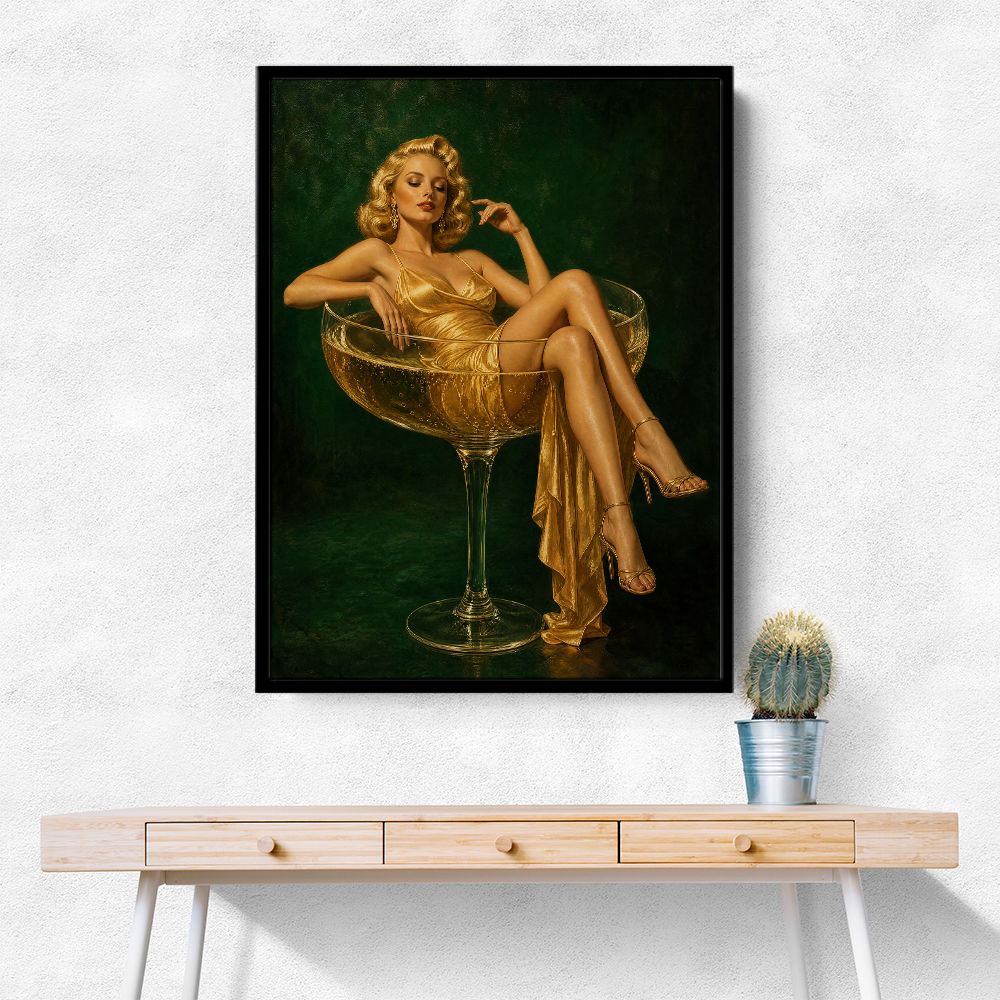 The Golden Champagne Girl Wall Art